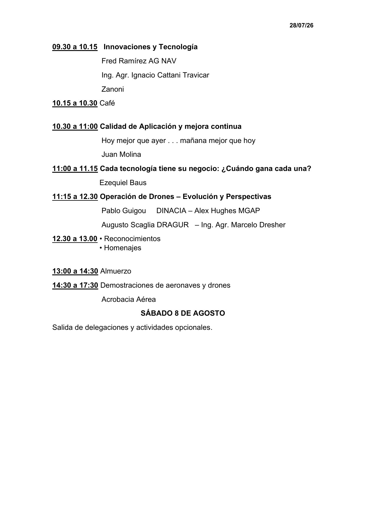 Programa del Congreso, página 3: viernes 7 y sábado 8 de agosto